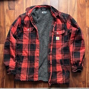 Carhartt Men's Red and Black Checkered Shirt Jacket